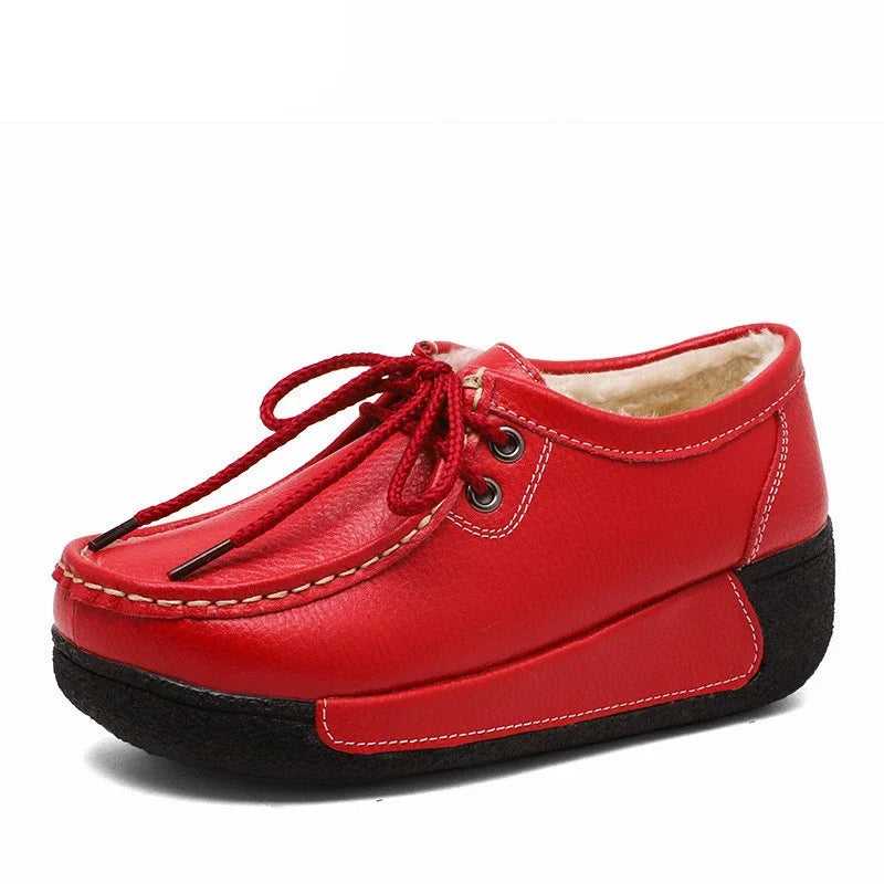 BEYARNENew Winter Shoes Genuine Leather Womens Flat Platform Shoes Casual Womens Loafers Plush Womens Slip-on Sneakers for Women Good Vibrations