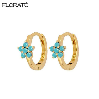 925 Sterling Silver Needle Summer Blue Earrings Trend 18K Gold Hoop Earrings for Women Fashion Puncture Jewelry Ear Accessories Good Vibrations