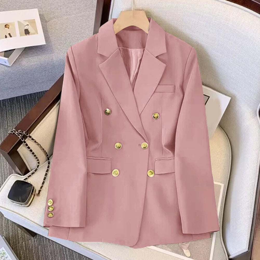 Blazer For Women Elegant Suit Jacket Loose Long Sleeve Jacket Beige Casual Solid Color Blazer Fashion Lapel Neckline Style Good Vibrations