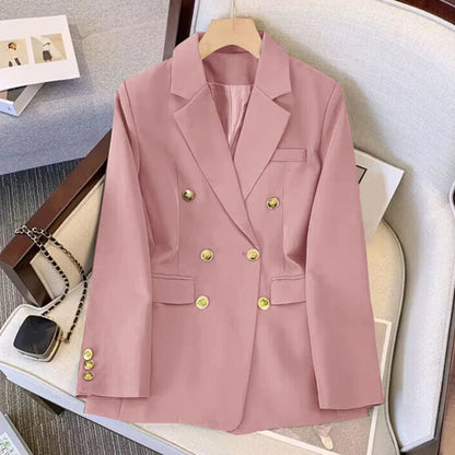 Blazer For Women Elegant Suit Jacket Loose Long Sleeve Jacket Beige Casual Solid Color Blazer Fashion Lapel Neckline Style Good Vibrations