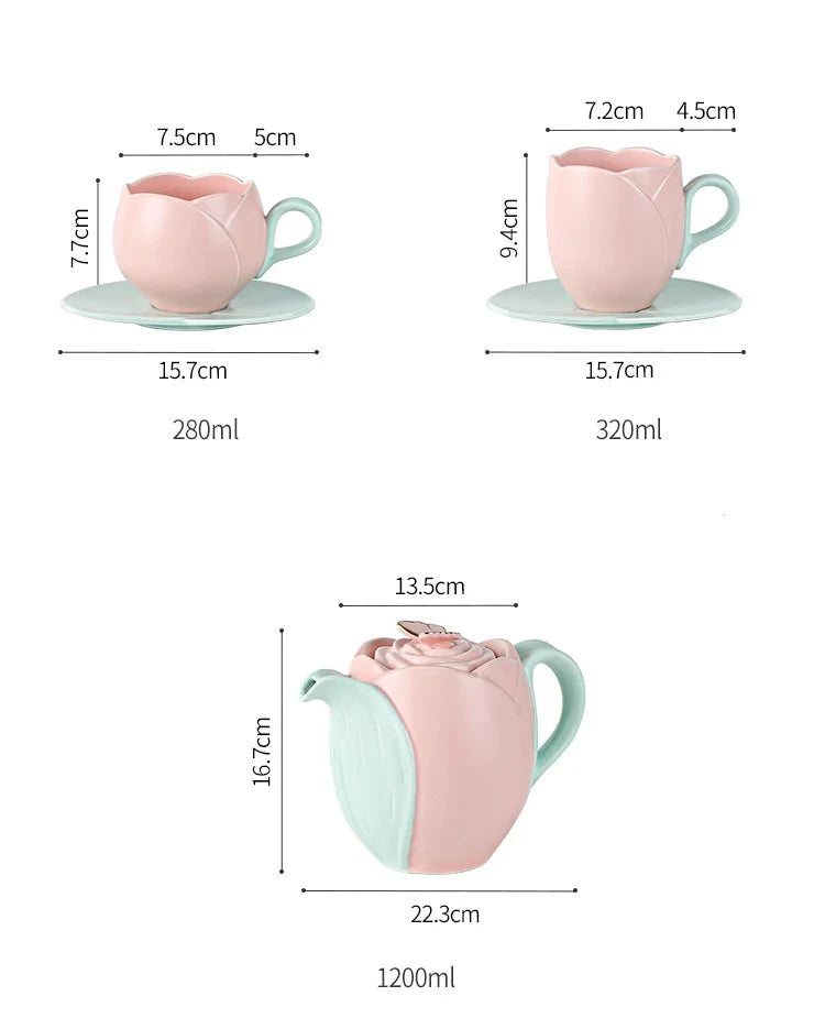 Tulip Luxury Ceramic Coffee Cup Saucer Set with Hand and Dish Milk Tea Cappuccino Tableware 280ml/320ml Birthday Couples Gifts Good Vibrations