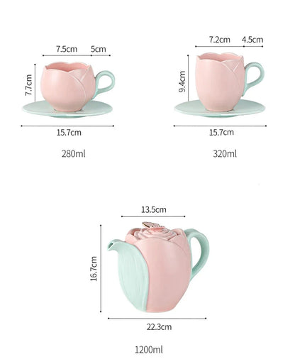 Tulip Luxury Ceramic Coffee Cup Saucer Set with Hand and Dish Milk Tea Cappuccino Tableware 280ml/320ml Birthday Couples Gifts Good Vibrations