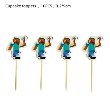 Mineres Craftings Party Decorations World Game Tableware Cup Plate Balloon Tablecloth Boys Birthday Party Supplies Kids Gift Good Vibrations