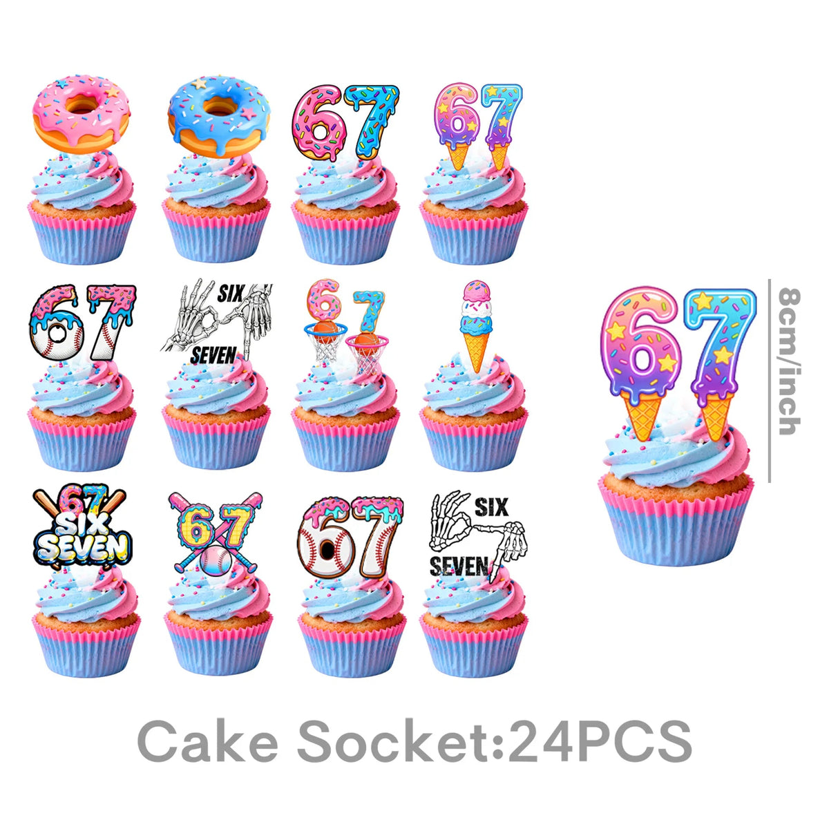6 7 Birthday Decorations 67 Meme Themed Baseball Ice Cream Donut Banner Cake Topper Balloons for Baby Shower Party Supplies Good Vibrations