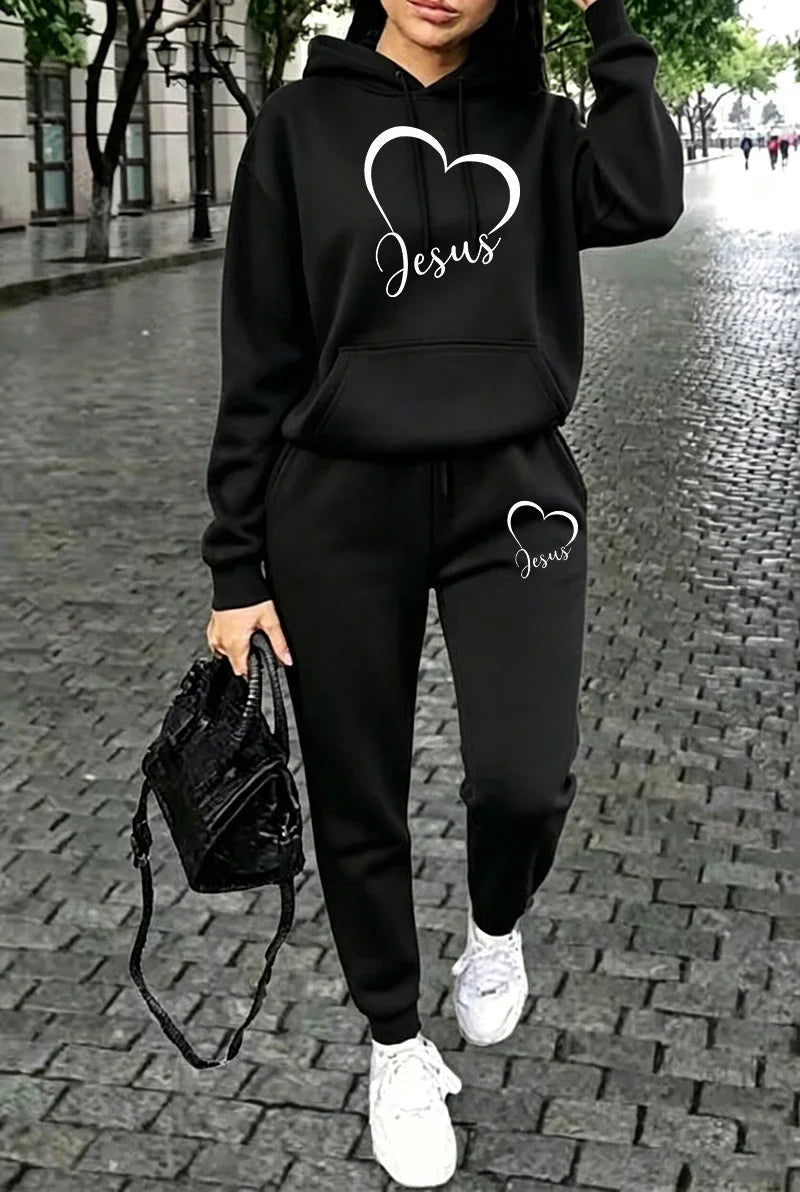 2026 Womens Outfits Casual Hooded Sweatshirts Outdoors Sports Jogging Woman Clothing Fall Winter Street Single Item Hoodie Pants Good Vibrations