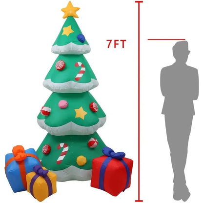 7FT/2.1M Xmas Inflatable Decoration 3 Gift Boxes Christmas Trees with Snow LED Lights Indoor Party Outdoor Garden Props Ornament Good Vibrations