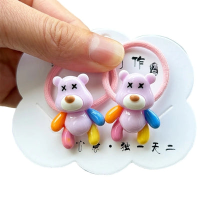 2PCS New Red Cartoon Lovely Cream Bear Girls Kids Elastic Hair Bands Princess Hair Accessories Children Hair Ties Baby Headwear Good Vibrations