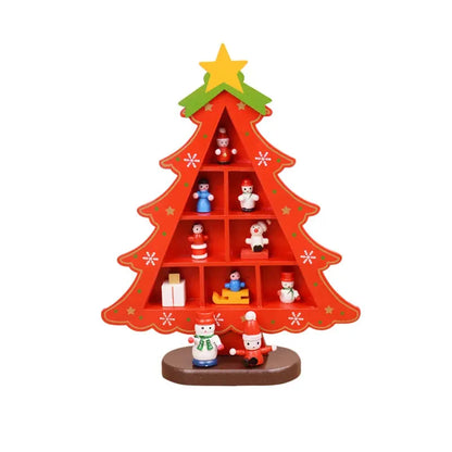 1PC Wooden Christmas Tree Creative Scene Layout Ornaments 3D Red Xmas Table Desktop Decoration Christmas Supplies Good Vibrations