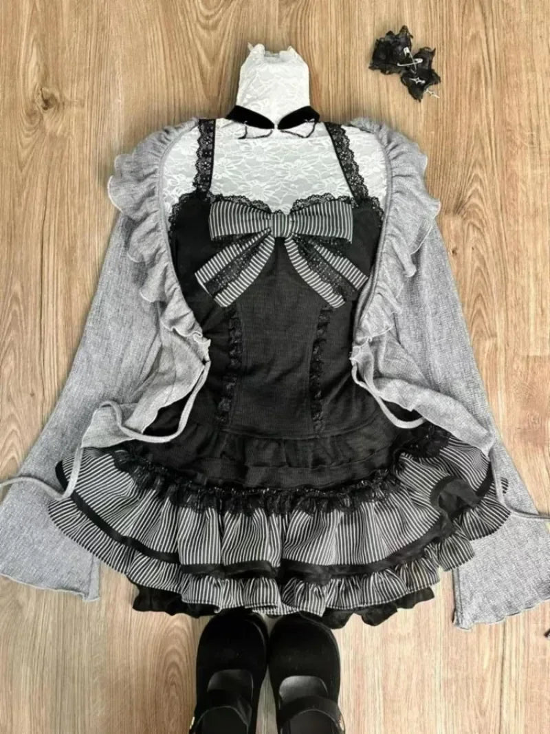 Ruffles Cardigan+ Sexy Slim Fit Vest Tops Early Autumn Set