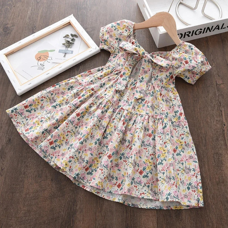 Bear Leader Rose Pink Plaid Bow Dress Elegant Lolita Child Big Girls Midi Dress Children Dresses Teens Party Princess Sundress Good Vibrations