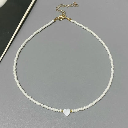New Nature Shell Love Heart Choker Necklace for Girl Spring Summer Fashion Small Colorful Glass Beads Necklace Gift for Friend Good Vibrations