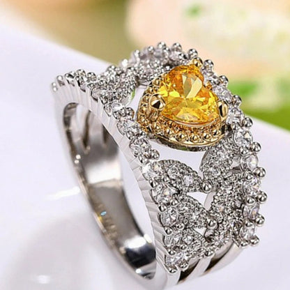 New Elegant Yellow Cubic Zirconia Women Rings Luxury Wedding Anniversary Party Lady's  Accessories Bright Fashion Jewelry Good Vibrations