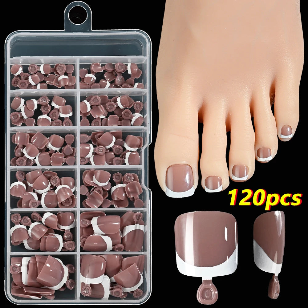 120Pcs French Short Square Artificial Press On Toenails Nude Pink Full Cover False Toe Nails Fake Toe Nail Extension For Women Good Vibrations