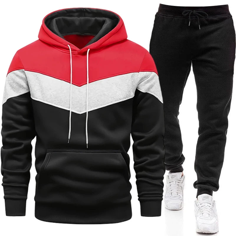 Autumn Winter Fashion Tracksuit Tricolor Hoodies and Black Sweatpants High Quality Male Daily Casual Sports Hooded Jogging Suit Good Vibrations