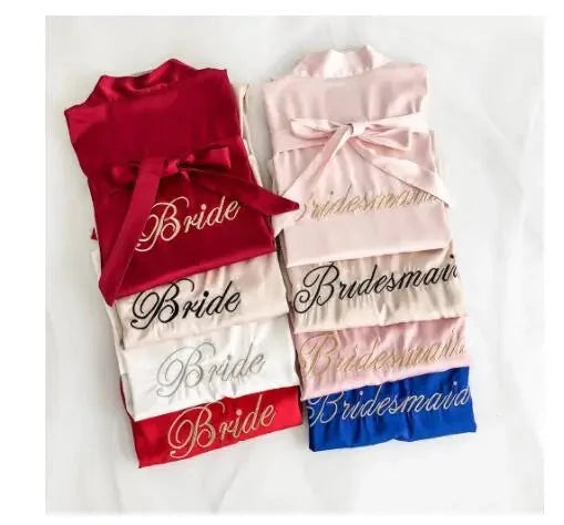 Bride Bridesmaid Wedding Robe Embroidery Kimono Bathrobe Gown Nightgown Casual Satin Short Women Sexy Nightwear Sleepwear Good Vibrations
