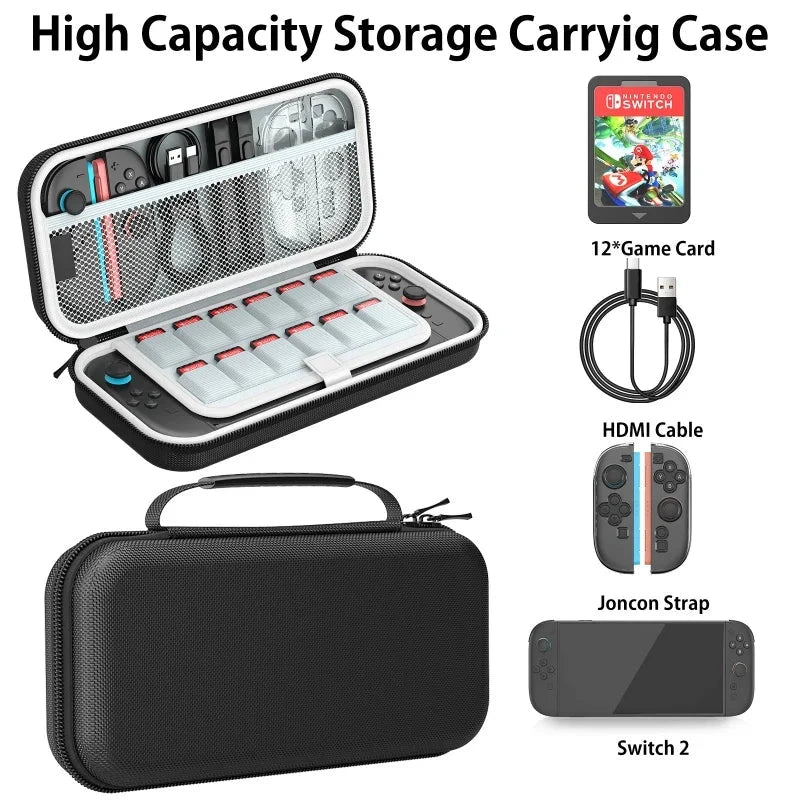 Comptible for Switch 2 Portable Lightweight and Large Capacity Waterproof Carrying Case Protected for Console Accessory Good Vibrations