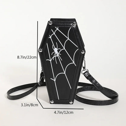 Women Fashion Shoulder Bag Large Capacity Coffin Shaped Casual Satchel Bag Adjustable Strap Spider Web PU Leather Chic Hobo Bag Good Vibrations