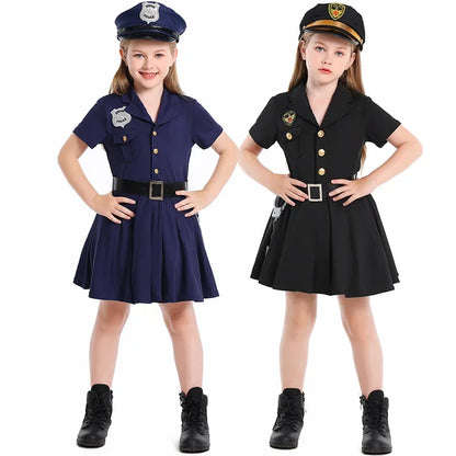 Halloween Girls Police Role Play Dress Up Costumes Female Officer Belt Uniform Carnival Party Performance Good Vibrations