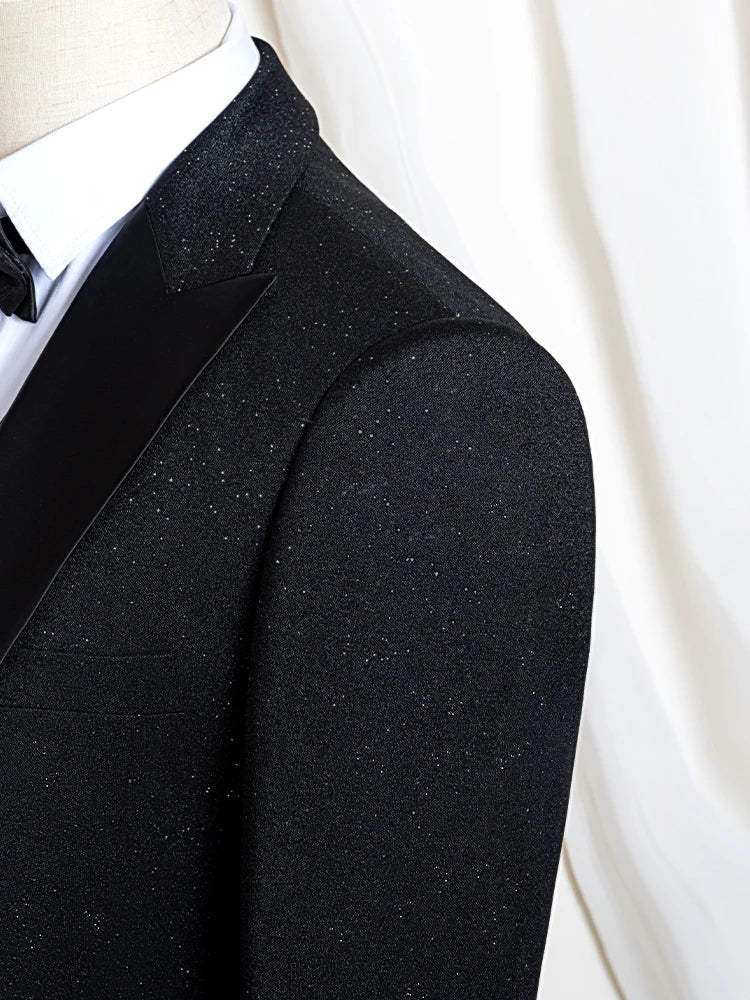 Luxury man suits high quality 3 pieces littering rhinestone embellishment Wedding Dress Shining flash diamond Tuxedo Dinner Suit Good Vibrations