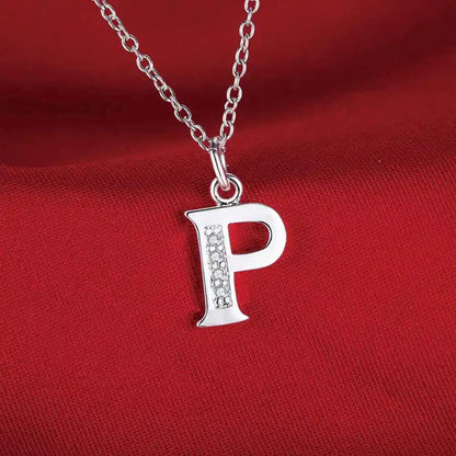 26 Letters 925 Sterling Silver Necklace Pendant Zircon For Women Exquisite Student Girlfriend Jewelry Accessories Wedding Gift Good Vibrations
