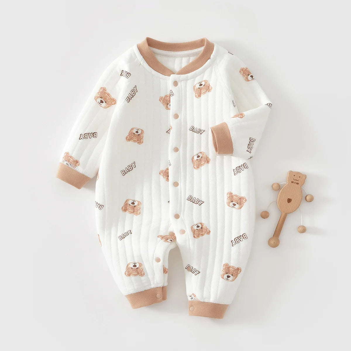 Baby Jumpsuit Clothes Winter Thickening 100% Cotton Boys Girls Cute Printed Bear Romper Infant Onesie Spring Trend 1-3-6-9-12M Good Vibrations