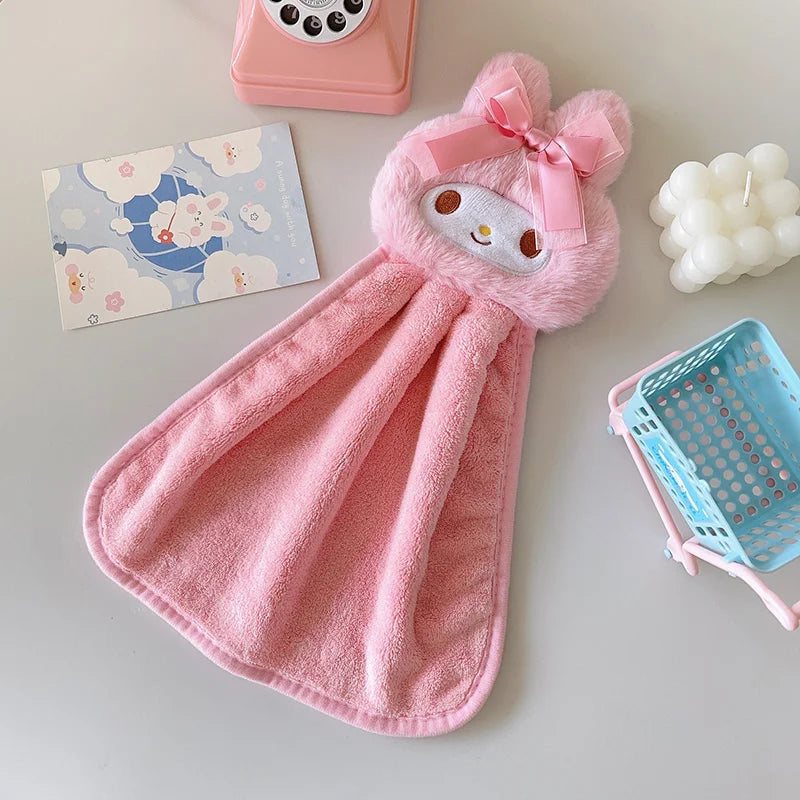 Cute My Melody Hangyodon Hand Towels Home Bathroom Kitchen with Hanging Loop Thickened Speed Dry Absorbent Hand Cloth Good Vibrations