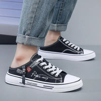 Men Half Slippers Fashion Low-top Canvas Shoes Men Outdoor Casual Walking Shoes Comfortable Breathable Men Vulcanized Shoes New Good Vibrations