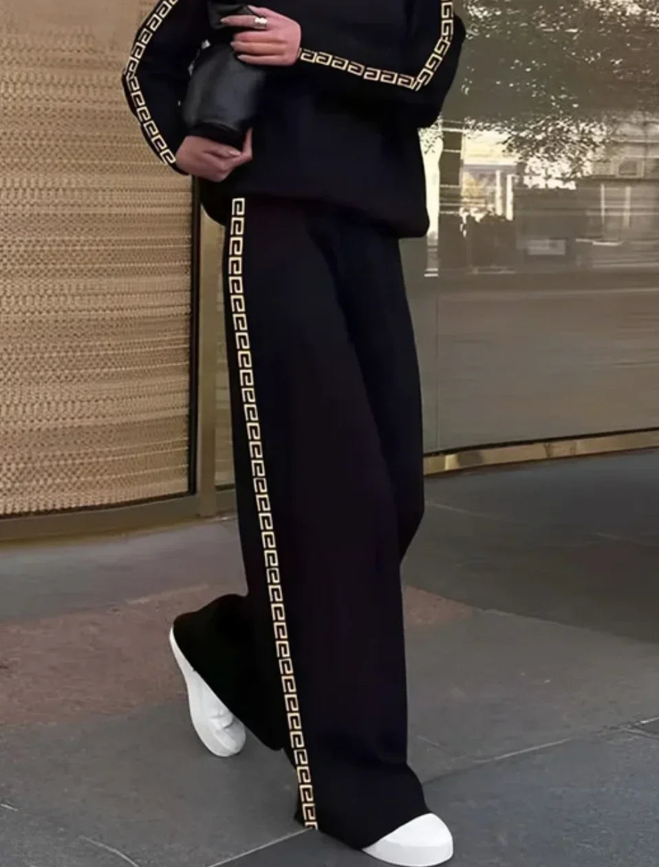 Missuoo 2025 Spring Casual Pant Sets for Women Side-striped Loose Fit Sweatshirt Suit Stand Collar Shirt Top & High Waist Pants Good Vibrations