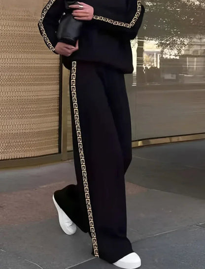 Missuoo 2025 Spring Casual Pant Sets for Women Side-striped Loose Fit Sweatshirt Suit Stand Collar Shirt Top & High Waist Pants Good Vibrations