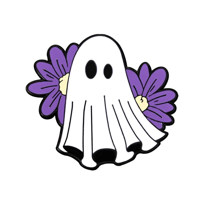 Halloween Badges Spooky Night Party Accessories White Ghost Alloy Brooch for Costume Decor Jacket Pin Halloween Party Gifts Enamel Pins Good Vibrations