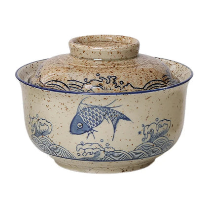 6.5inch Japanese Style Ramen Bowl With Lid Ceramic Instant Noodle Bowl For Soup Rice Noodle And Porridge Kitchen Tableware Good Vibrations
