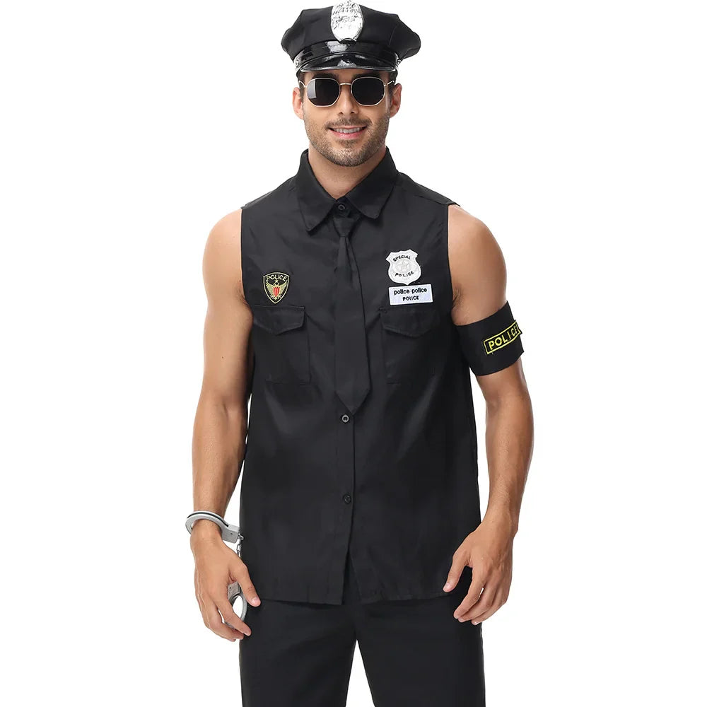 Halloween Costumes Handsome Men Police Uniform Top Purim Carnival Party Cosplay Cop Officer Fancy Clothing Good Vibrations