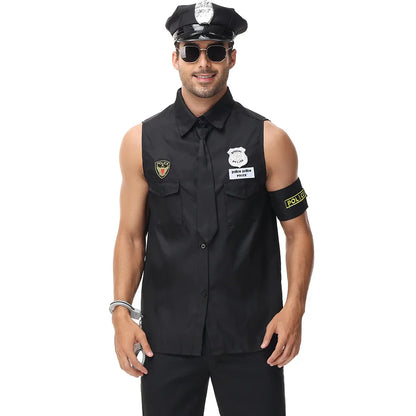 Halloween Costumes Handsome Men Police Uniform Top Purim Carnival Party Cosplay Cop Officer Fancy Clothing Good Vibrations
