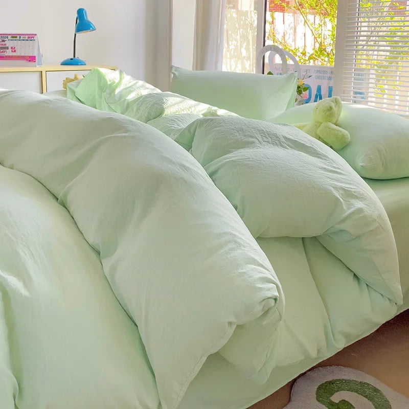 Solid Cotton Bedding Set For Boys with Sheet Duvet Cover Pillowcase Single Couple Bedsheet King Queen Double Twin Size Bed Linen Good Vibrations