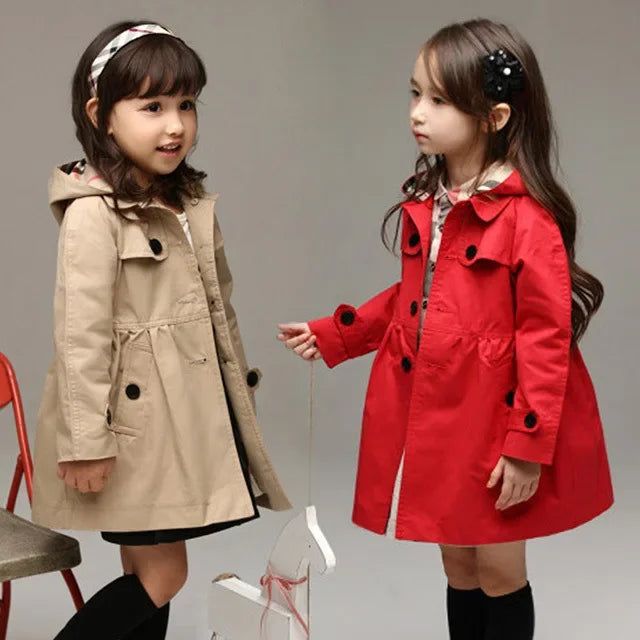Children Girls Sweatshirt New Spring Autumn Birthday Present Long Style Hooded Coat for Girl Kids Jacket Red Windbreaker Coat Good Vibrations