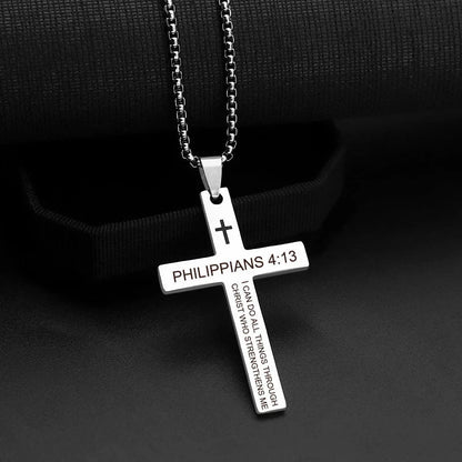 Christian Bible Verse Cross Pendant Necklace Stainless Steel Religious Scripture Prayer Jewelry Gifts Good Vibrations
