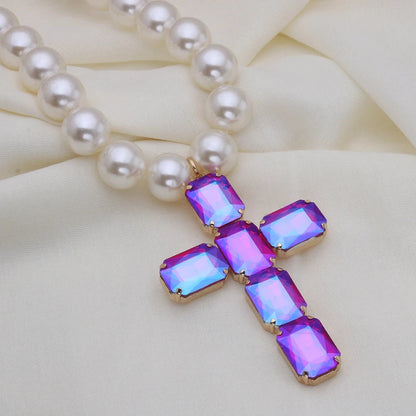 Fashionable and exaggerated large glass cross necklace pendant, luxurious Christmas gift jewelry Good Vibrations