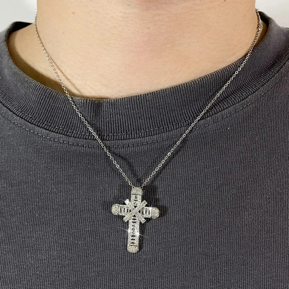Cross Pendant Necklaces Classical Sparkling CZ Cross Necklace Jewelry Festival Party Daily Gifts For Men Good Vibrations