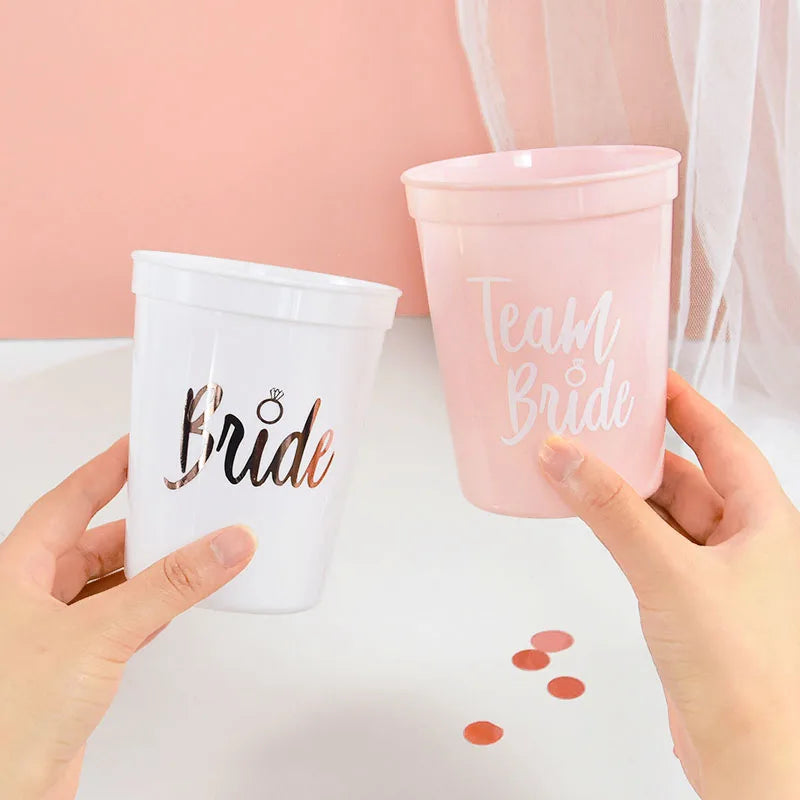 1Set Bachelorette Party Team Bride Plastic Drinking Cups Bridal Shower Gift Bride to be Hen Party Supplies Wedding Decorations Good Vibrations