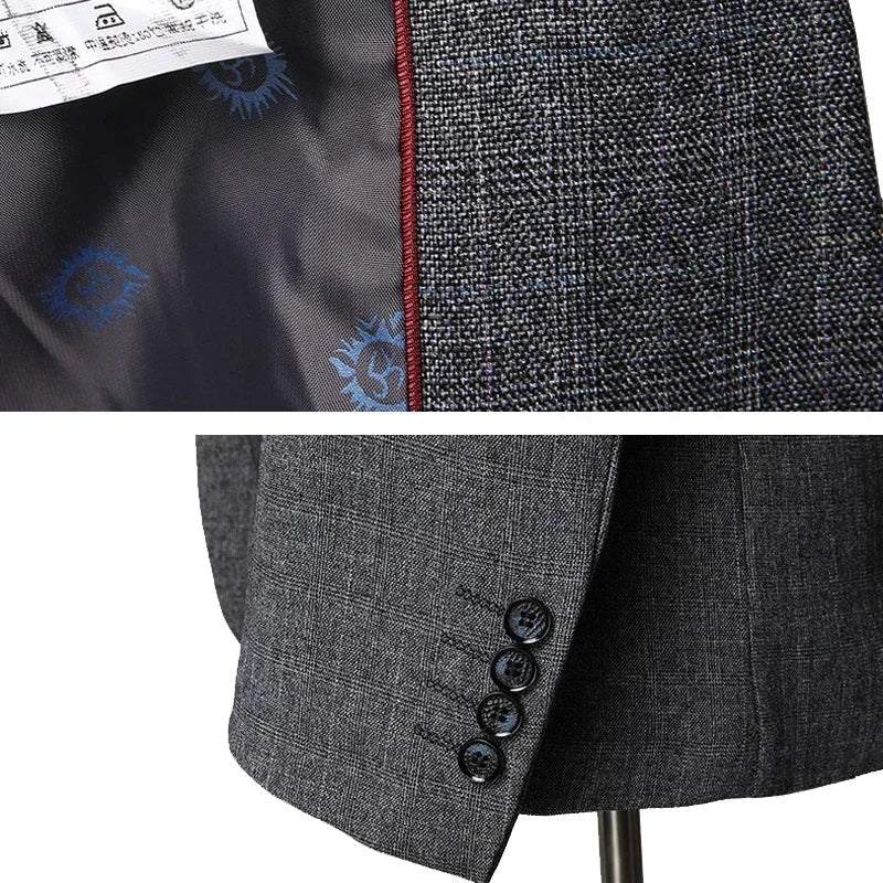 S-6XL (Jacket + Vest + Pants) Retro Gentleman Classic Fashion Plaid Mens Formal Business Slim Suit 3Pces Set Groom Wedding Dress Good Vibrations