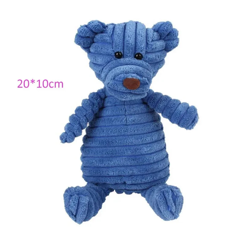 Plush Dog Toy Animals Shape Bite Resistant Squeaky Toys Corduroy Dog Toys for Small Large Dogs Puppy Pets Training Accessories Good Vibrations