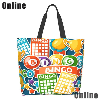 I Love Bingo Game Funny Handbags Shoulder Bags Casual Shopping Girls Tote Bag for Women Folding Reusable Shopping Bags Good Vibrations