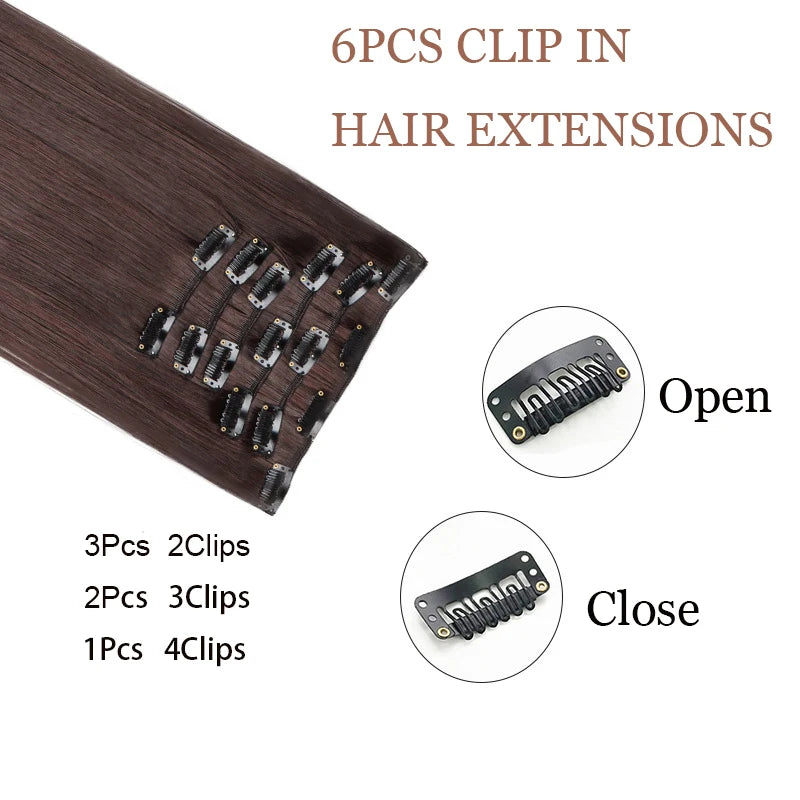 Synthetic Clips in Hair Extensions Long Straight Hairstyle Blonde Black Hairpieces Heat Resistant False Hair Daily Use Good Vibrations