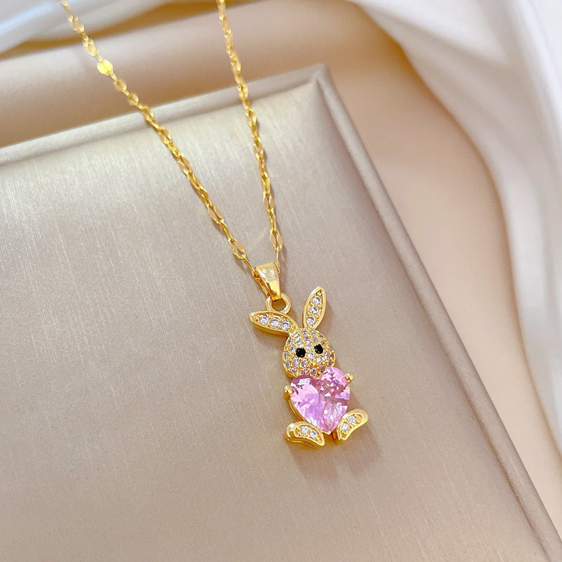 Stainless Steel Jewelry Sets for Woman Girls Shining Austrian Crystal Cute Rabbit Pendant Necklace Huggie Earrings Birthday Gift Good Vibrations Adult Super Store