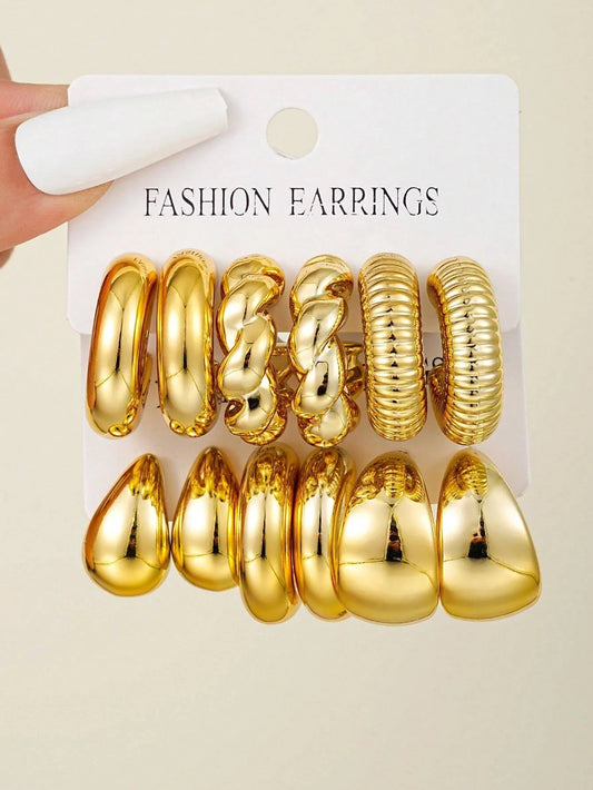 Fashion Classic Twist C Shape Earring Set For Women Tear Drop Design Gold Color Earrings Daily Workplace And Party Outfits Gifts Good Vibrations
