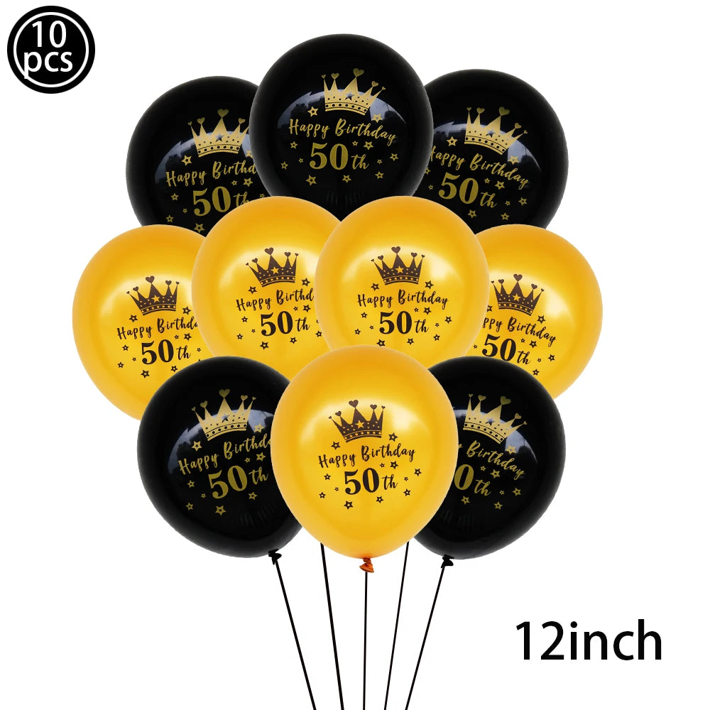 50th Birthday Party Supplies for Men Women Black and Gold 50 Years Old Party Paper Plates Cups Napkin Tablecloth Tableware Decor Good Vibrations