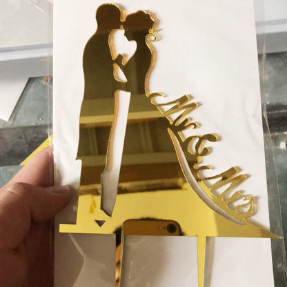 Mrs & Mrs Wedding Party Cake Topper Gold Black Ring Acrylic Wedding Cake Toppers Dessert Decoration Bride Groom Baking Supplies Good Vibrations