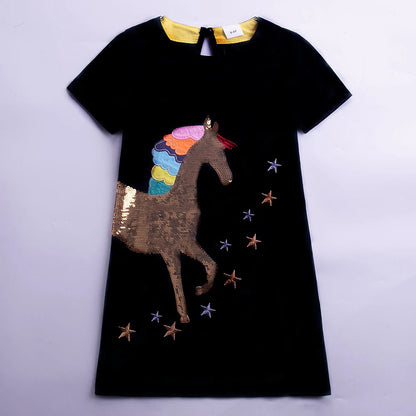 Girls' Summer Dress Children's A-line Cotton Dress Girls' Leisure Children's Unicorn Clothing SH5810 Good Vibrations