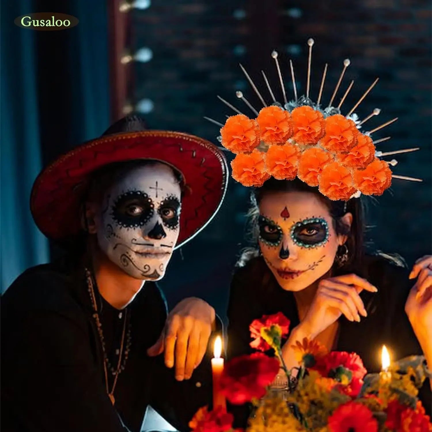50Pcs Mexican Marigold Artificial Flowers for Day of The Dead Diwali Home DIY Craft Party Halloween Dia De Los Muertos Decor Good Vibrations