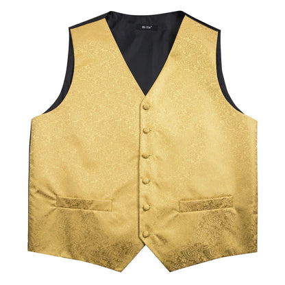 Hi-Tie Black Men Silk Vest Paisley Jacquard Necktie Hankerchief Cufflinks Sets Male Sleeveless V-Neck Waistcoat Business Formal Good Vibrations